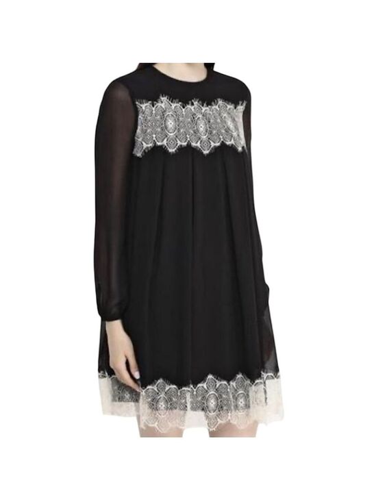 Topshop Dresses & Skirts - Topshop Black Chiffon Lace Dress Sz 2 Sheer Long Sleeve Feminine Romantic